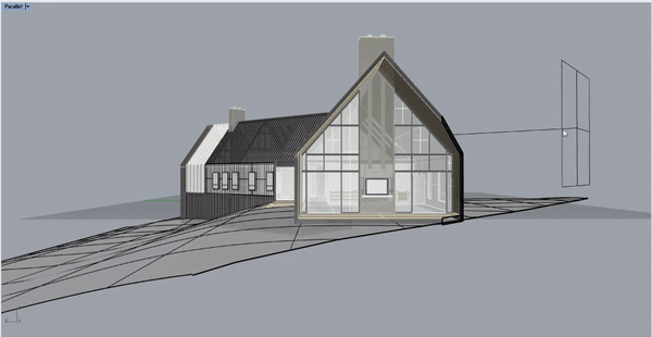 Digital architectural section study analyzing spatial relationships
