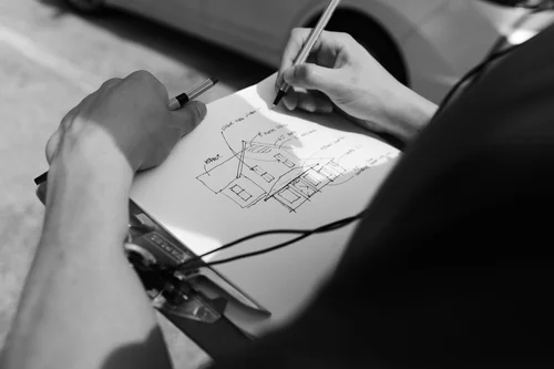 Architectural hand sketches communicating spatial and construction ideas